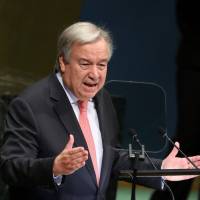 United Nations Secretary-General Antonio Guterres delivers the opening address at the 73rd session of the United Nations General Assembly in New York on Tuesday. | REUTERS
