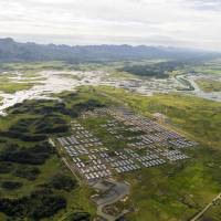 An aerial view of Hla Phoe Khaung transit camp for Rohingya who decide to return back from Bangladesh, is seen in Maungdaw, Rakhine state, Myanmar, Thursday. | YE AUNG THU / POOL / VIA REUTERS