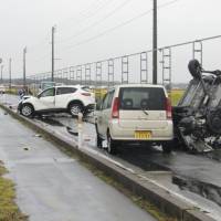 A four-car pileup in Tsugaru, Aomori Prefecture, early Saturday left four people dead and an equal number injured. | KYODO