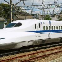 A male passenger aboard a Nozomi superexpress train, found to be in possession of a knife, was taken into police custody Sunday at Kokura Station in Fukuoka Prefecture. This file photo shows a Nozomi train. | KYODO