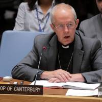 Archbishop of Canterbury Justin Welby addresses the United Nations Security Council on \"mediation and its role in conflict\" during an open debate on maintenance of international peace and security on Aug. 29. | REUTERS