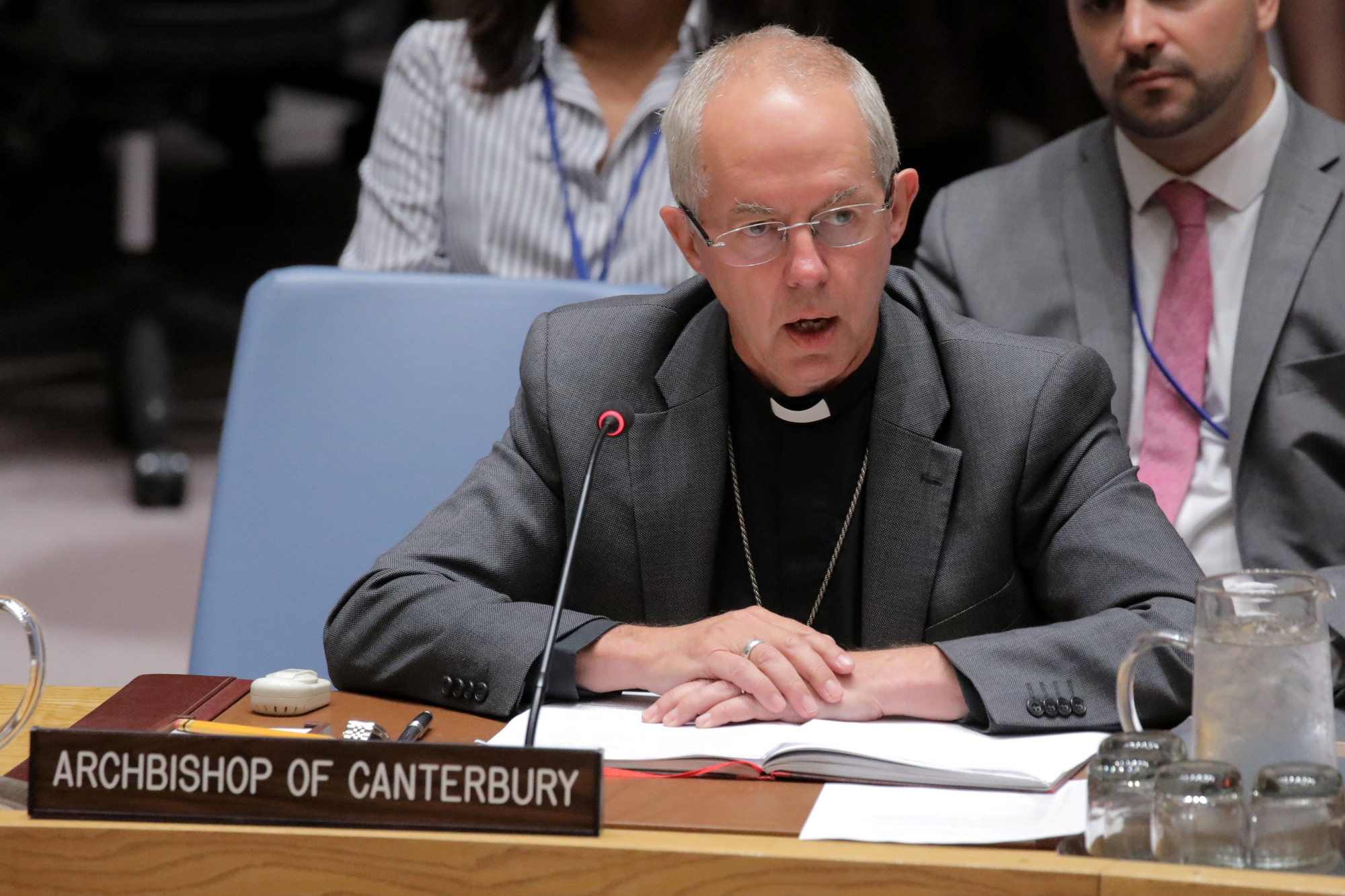 Archbishop of Canterbury Justin Welby addresses the United Nations Security Council on 'mediation and its role in conflict' during an open debate on maintenance of international peace and security on Aug. 29. | REUTERS