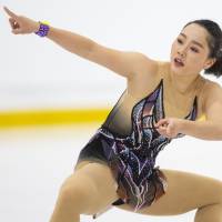 World silver medalist Wakaba Higuchi competes in the short program at the Autumn Classic International in Oakville, Ontario, on Thursday. Higuchi is in fourth place heading into Friday\'s free skate. | AFP-JIJI