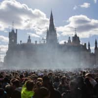 Smoke lingers over Parliament Hill as people smoke marijuana during the annual 4/20 rally on Parliament Hill in Ottawa in April. Canada\'s top medical journal warned on Monday that the imminent legalization of cannabis for recreation use poses a major health concern despite broad support for ending the prohibition. Diane Kelsall, editor in chief of the Canadian Medical Association Journal, called the Wednesday launch \"a national, uncontrolled experiment in which the profits of cannabis producers and tax revenues are squarely pitched against the health of Canadians.\" | AFP-JIJI