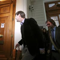 James Hamilton and Juan Andres Murillo, victims of clerical sexual abuse in Chile, attend a court sessioin seeking compensation in civil case in Santiago Thursday. | REUTERS