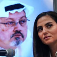 Sherine Tadros, head of New York (U.N.) Office of Amnesty International, speaks during a news conference at the United Nations on Thursday. Members from Human Rights Watch, Amnesty International, The Committee to Protect Journalists and Reporters Without Border made an appeal regarding the disappearance of Saudi journalist Jamal Khashoggi. | AFP-JIJI
