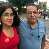Hispanic voters Roger Luna and his friend Dolores Alvarez pose for a photograph in San Antonio, Texas, Oct. 13. | REUTERS