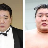 Sumo wrestler Takanoiwa (right) files a lawsuit against former yokozuna Harumafuji on Thursday to seek financial compensation of &#165;24 million in damages. | KYODO