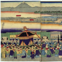 A woodblock print by Utagawa Yoshitora shows the parade of Emperor Meiji and his followers heading from Kyoto to Tokyo, renamed from Edo, in 1869 following the Meiji Restoration in the previous year. With the relocation of the Imperial Palace, Tokyo officially became Japan’s capital. | EDO-TOKYO MUSEUM