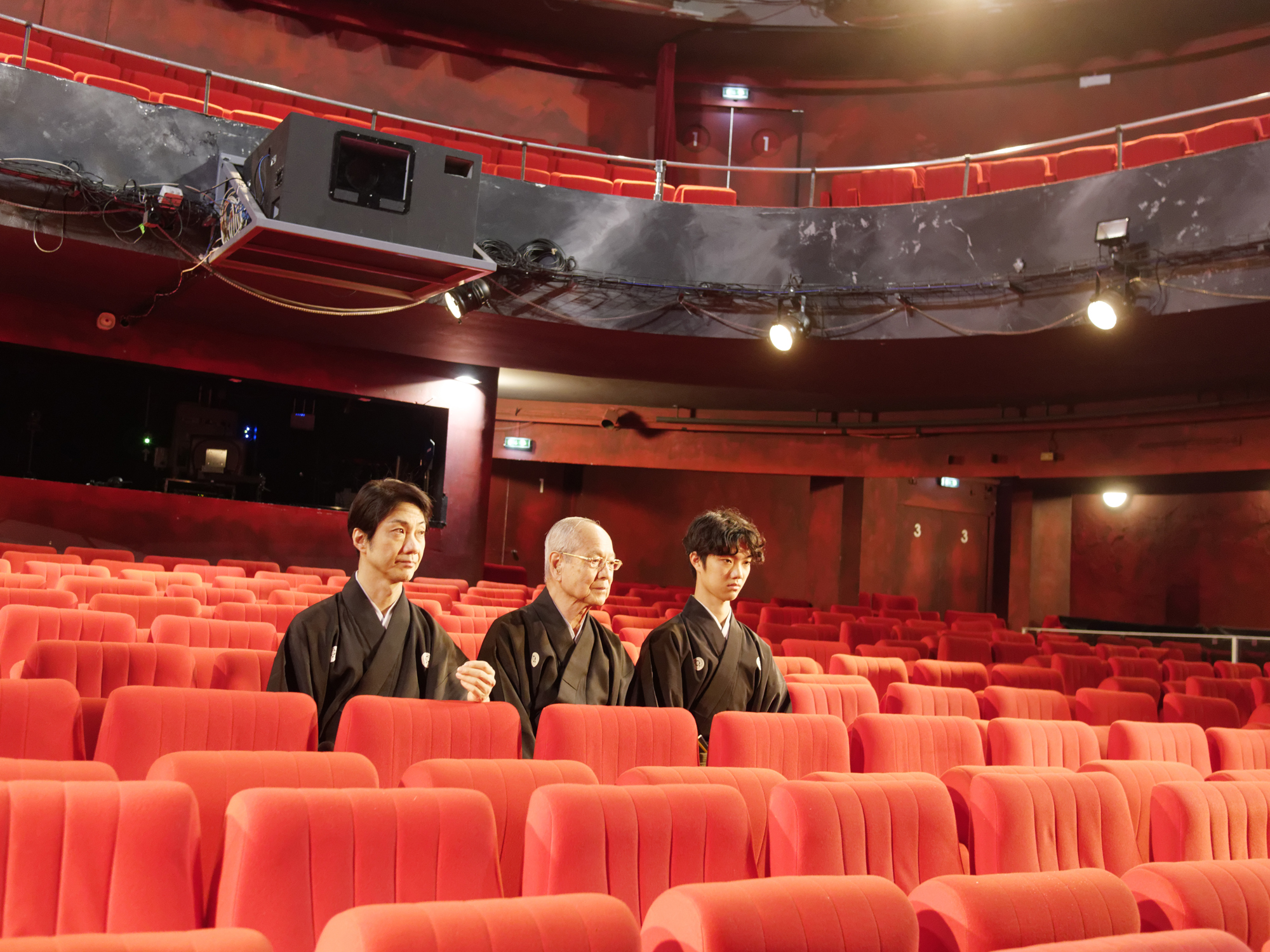 Kyogen performers (from left) Mansai, Mansaku and Yuki Nomura