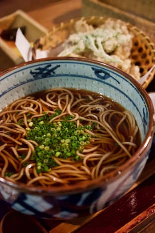 A century of history: Soba noodles at Kagoan, a restaurant on Soba Kaido road, Kumamoto Prefecture.