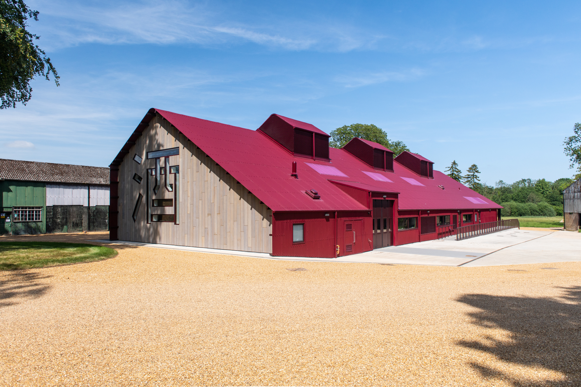 Striking and contemporary: The Dojima Sake Brewery is located in the grounds of Fordham Abbey about an hour outside of London, U.K. The windows on the west wall are aligned to create the kanji for sake. | COURTESY OF DOJIMA SAKE BREWERY