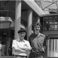 Frederik L. Schodt (right) poses for a photo alongside manga artist Osamu Tezuka. | © 2018 FREDERIK L. SCHODT