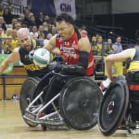 Yukinobu Ike competes for Japan during the 2018 IWRF Wheelchair Rugby World Championship final in Sydney on Aug. 10. | KYODO