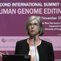 Jennifer Doudna, a scientist at the University of California, Berkeley, speaks during the Human Genome Editing Conference in Hong Kong Tuesday. Scientists and bioethics experts reacted with shock, anger and alarm Monday to a Chinese researcher\'s claim that he helped make the world\'s first genetically edited babies. | AP