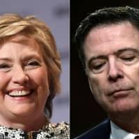 Former Secretary of State Hillary Clinton and former FBI Director James Comey are seen in June. U.S. President Donald Trump wanted prosecutions opened against Clinton and Comey, according to a report in The New York Times on Tuesday. The report, quoting unnamed sources, said that Trump\'s wish earlier this year prompted his then White House lawyer, Donald McGahn, to advise him to hold off, because he\'d be opening himself to accusations of abuse of power. | AFP-JIJI