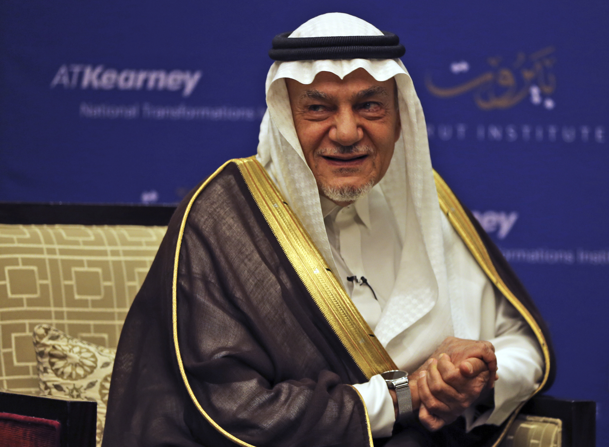 Saudi Arabian Prince Turki al-Faisal speaks during an interview in the United Arab Emirates on Saturday. | AP