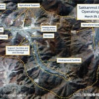 A satellite image taken March 29 shows what the Washington-based Center for Strategic and International Studies reports is an undeclared missile operating base at Sakkanmol, North Korea. | REUTERS