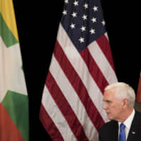 U.S. Vice President Mike Pence meets Myanmar leader Aung San Suu Kyi in Singapore on  Wednesday. | AP