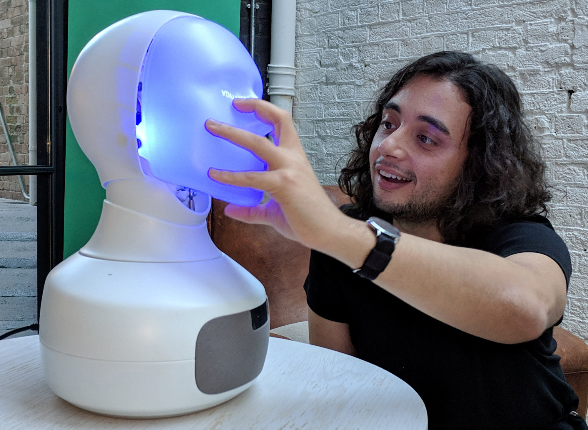Furhat, the social robot with a back-projected face that can change its personality and talk to people, is shown at a demonstration of the technology in London on Nov. 19. | REUTERS