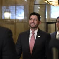 House Speaker Paul Ryan returns to Capitol Hill in Washington Tuesday following a meeting with President Donald Trump at the White House. | AP