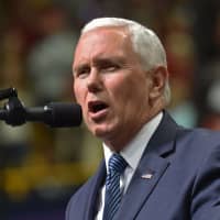 U.S. Vice President Mike Pence speaks during a campaign rally at McKenzie Arena, in Chattanooga, Tennessee, on Sunday. Pence is expected to visit Japan for talks with Prime Minister Shinzo Abe next week. | AFP-JIJI