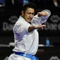 Ryo Kiyuna competes in the Kata individual male final during the 24th Karate World Championships in Madrid on Saturday. | AFP-JIJI