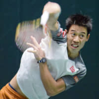 Kei Nishikori practices before the Paris Masters on Oct. 30 in Paris. | KYODO