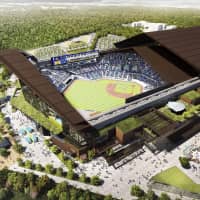 A computer-generated image of the Hokkaido Nippon Ham Fighters\' new ballpark, which is set to open in 2023. KYODO | KYODO