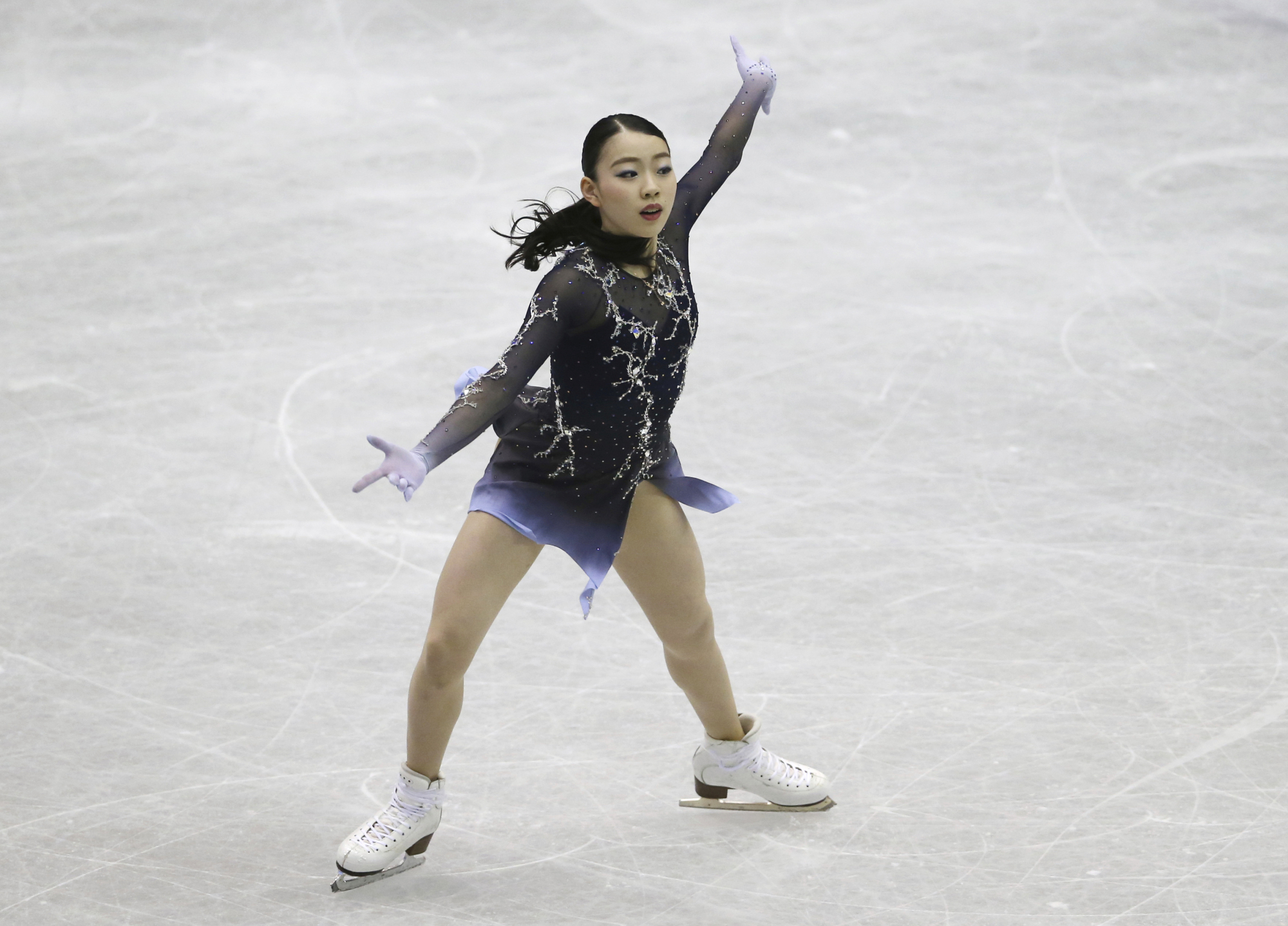 Rika Kihira performs her free skate routine at the NHK Trophy on Saturday. Kihira placed first with 224.31 points. | AP