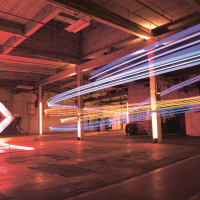 Drones race around a Drone Racing League Biosphere course in Tuscon, Arizona, earlier this year. | COURTESY OF DRONE RACING LEAGUE