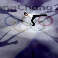 Yuzuru Hanyu skates at an exhibition gala following his medal-winning performance at the Winter Olympics in Pyeongchang, South Korea. | KYODO