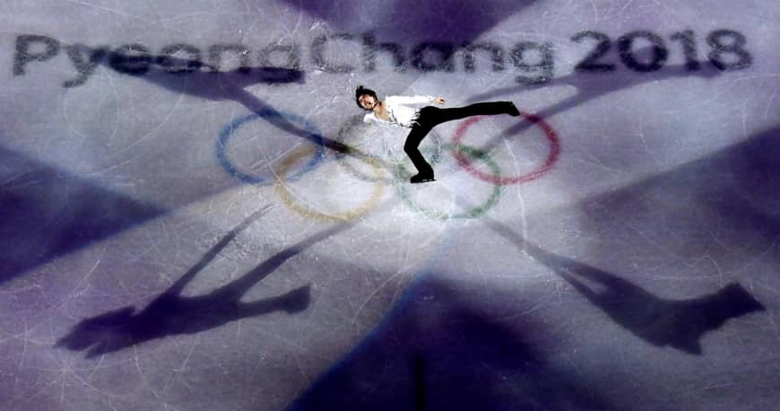 Yuzuru Hanyu skates at an exhibition gala following his medal-winning performance at the Winter Olympics in Pyeongchang, South Korea.