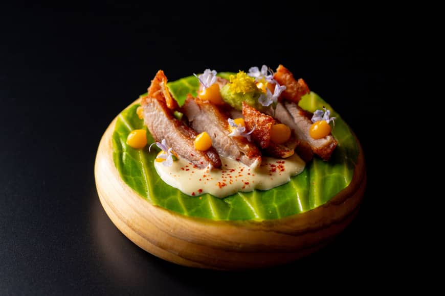 Bungo ryori (Oita cuisine): Cabbage taco with chicken.