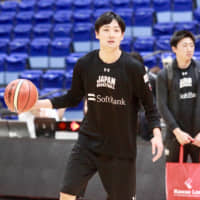 Japan guard Daiki Tanaka dribbles during the team\'s practice on Thursday in Toyama. | KAZ NAGATSUKA