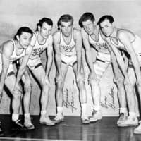 The starters for the University of Utah\'s 1947 NIT title-winning team (from left): Wat Misaka, Fred Weidner, Arnie Ferrin, Vern Gardner and Leon Watson. | THE UNIVERSITY OF UTAH