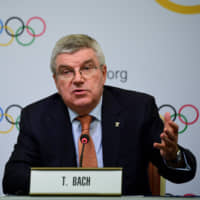 International Olympic Committee President Thomas Bach speaks at a news conference in Tokyo on Saturday. | AFP-JIJI