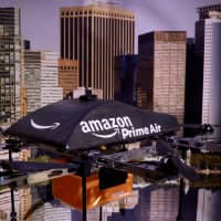 An Amazon Prime Air Flying Drone is displayed during the \'Drones: Is the Sky the Limit?\' exhibition at the Intrepid Sea, Air &amp; Space Museum in New York City in 2017. | REUTERS
