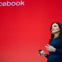 Sheryl Sandberg, chief operating officer of Facebook, speaks during the Digital-Life-Design (DLD) confernce on Sunday in Munich, southern Germany. | AFP-JIJI