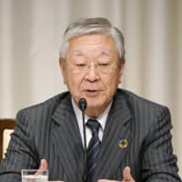 Keidanren Chairman Hiroaki Nakanishi holds a news conference in Tokyo on Monday. | KYODO