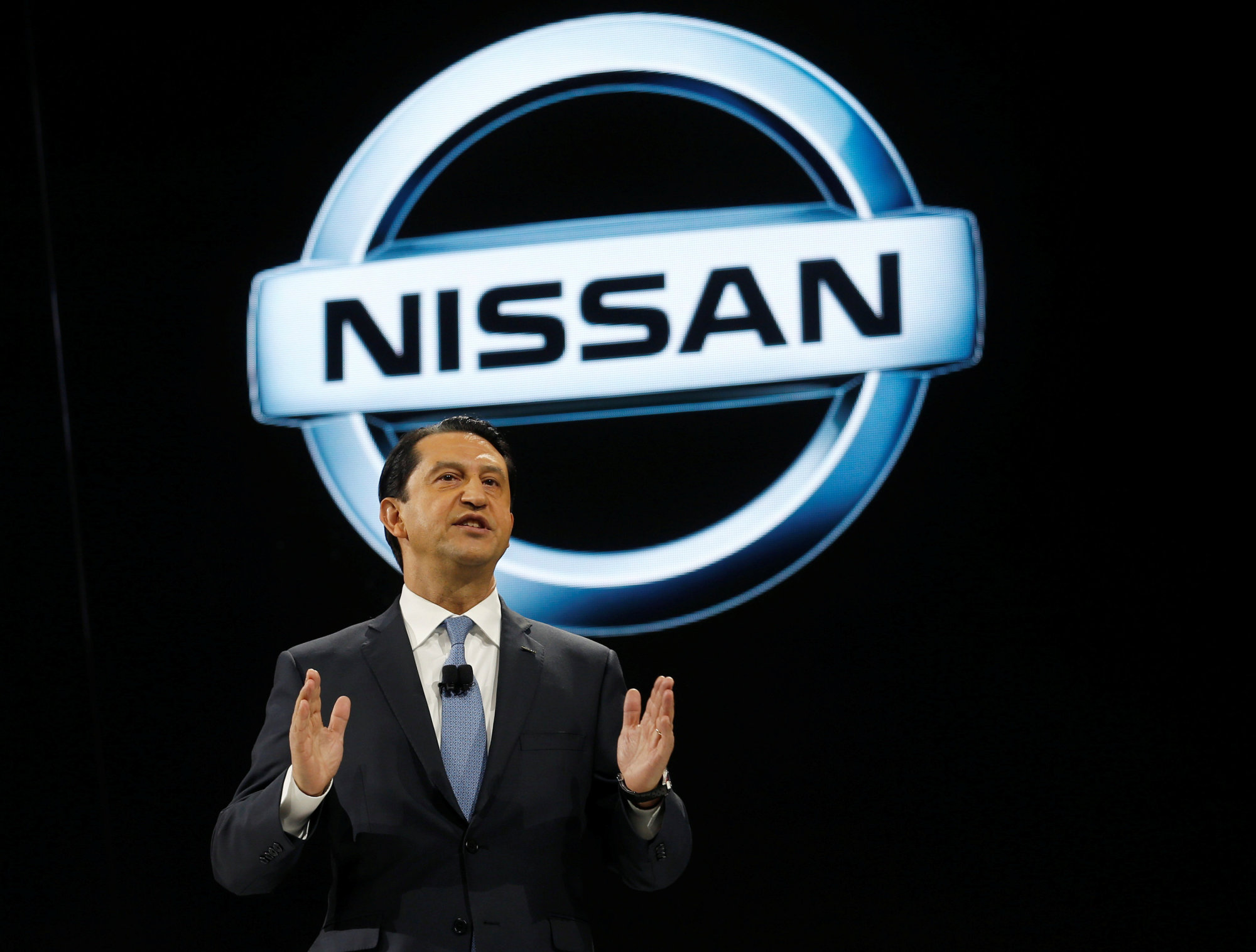 Nissan North America Chairman Jose Munoz speaks during the North American International Auto Show in Detroit in January 2017. Munoz resigned from his post Friday amid a deepening probe over the Carlos Ghosn case. | REUTERS