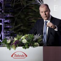 Christophe Weber, president and chief executive officer of Takeda Pharmaceutical Co., speaks at a news conference at the company\'s global headquarters in Tokyo on Monday. | BLOOMBERG