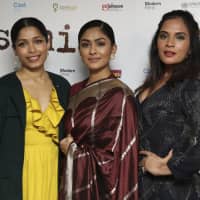 Actresses (from left) Freida PInto, Mrunal Thakur and Richa Chadha pose for photographers upon arrival at the premiere of the film \'Love Sonia\' in London Wednesday. | GRANT POLLARD / INVISION / VIA AP