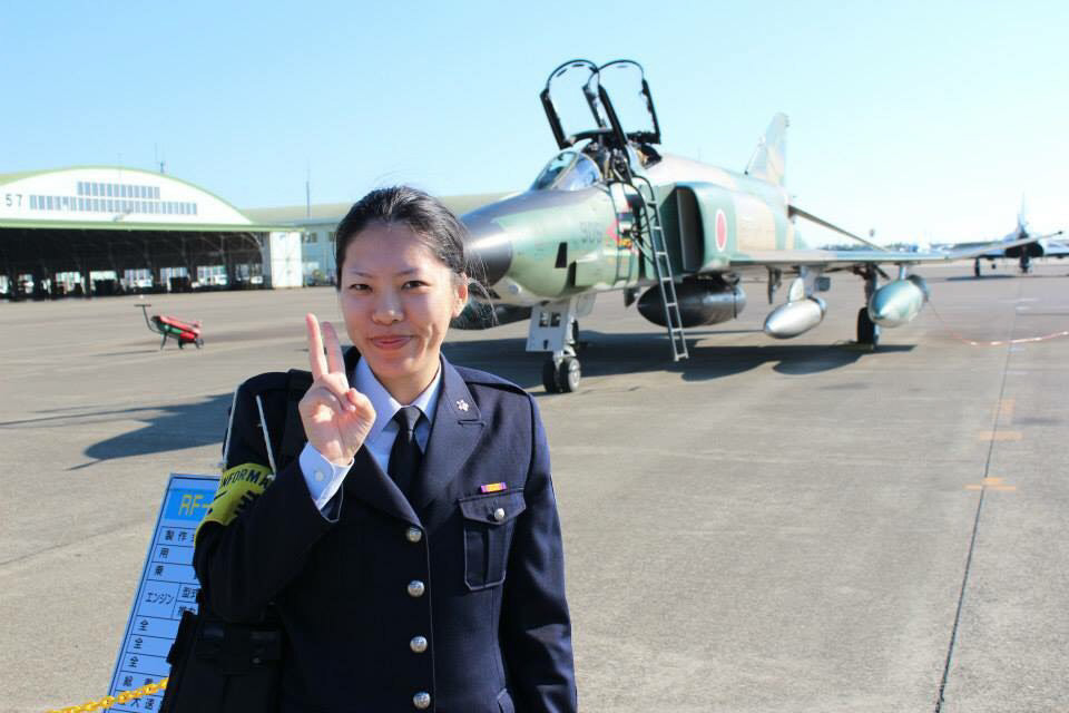 Miho Koketsu attends an air show at Nyutabaru Air Base in Miyazaki Prefecture in December 2013. At the time, she was working as an officer in the Air Self-Defense Force. | COURTESY OF MIHO KOKETSU