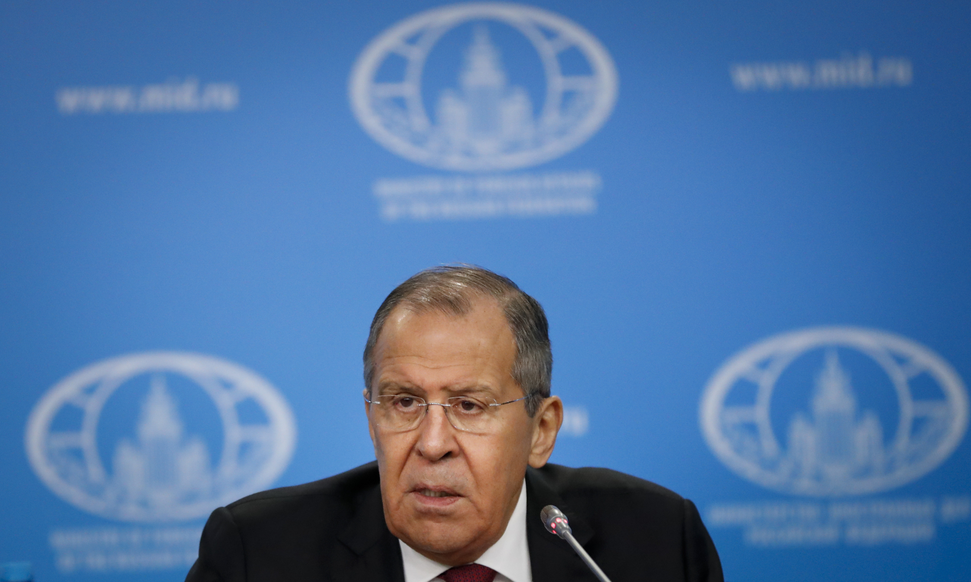 Russian Foreign Minister Sergey Lavrov speaks during his annual roundup news conference in Moscow on Wednesday. | AP