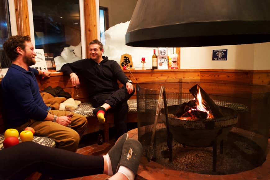 Evening comforts: One of the main attractions of Raicho Lodge is its communal fireplace, perfect for a post-ski hot chocolate.
