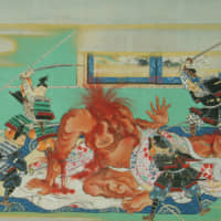 Devil\'s work: In this detail of Sumiyoshi Hironao\'s \"The Tale of The Drunken Demon\" scrolls (19th century), the decapitated head of Shutendoji attempts to bite off Raiko\'s head. | NEZU MUSEUM