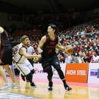 Alvaark\'s Daiki Tanaka dribbles the ball against Tochigi on Sunday | B. LEAGUE