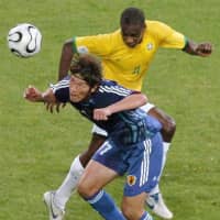 Ex-Japan national team forward Seiichiro Maki is seen in action in a 2006 World Cup match against Brazil in Germany. | KYODO