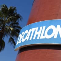 The logo at a store of French sports goods retailer Decathlon is seen Wednesday in Montpellier, southern France. | AFP-JIJI